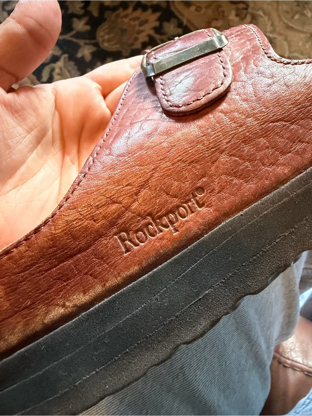 Rockport Men's Brown Double-Buckle Leather Slide Sandals